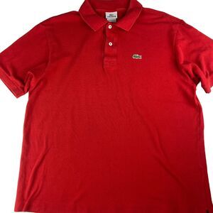 Lacoste Polo Shirt Mens Size 7 Red Short Sleeve Classic Crocodile Cotton France